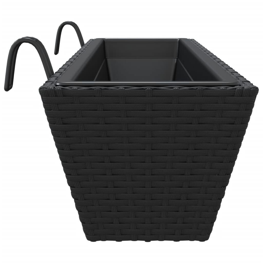vidaXL Plantenbakken 2 st met haken poly rattan zwart