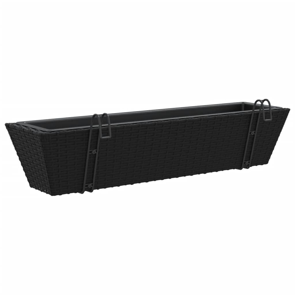 vidaXL Plantenbakken 2 st met haken poly rattan zwart