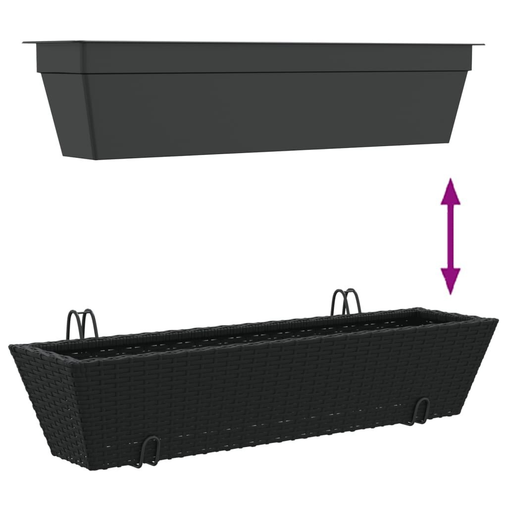 vidaXL Plantenbakken 2 st met haken poly rattan zwart