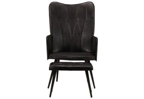 vidaXL Fauteuil met voetensteun, Echt Leer Zwart - 69% Korting!