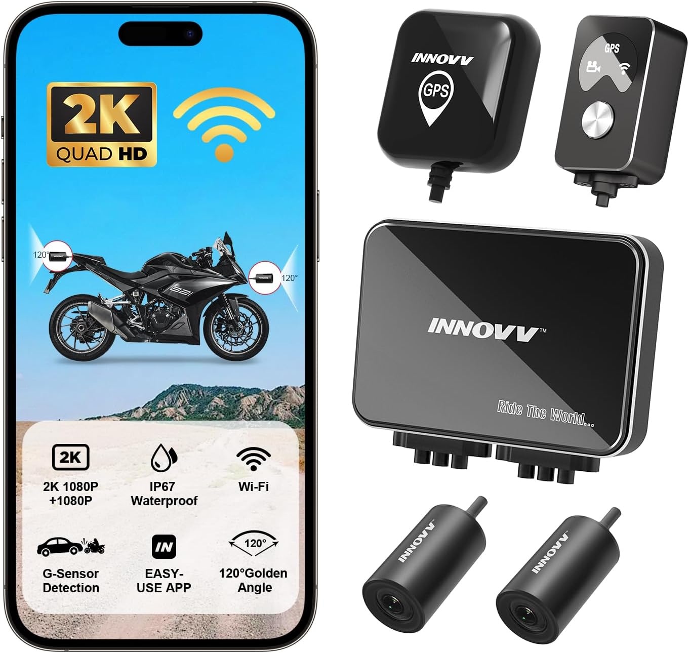 Motorfiets Dashcam Voor & Achter 2K+2K met GPS & WiFi - 35% Korting!