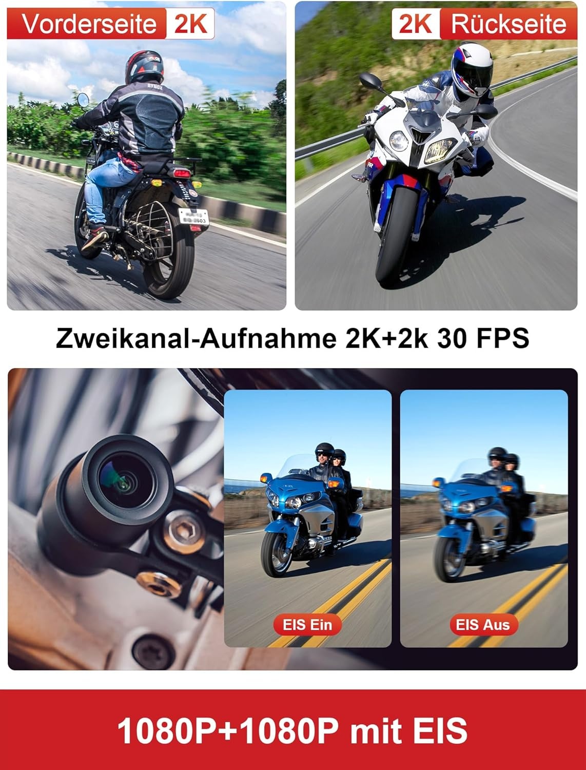Motorfiets Dashcam Voor & Achter 2K+2K met GPS & WiFi - 35% Korting!