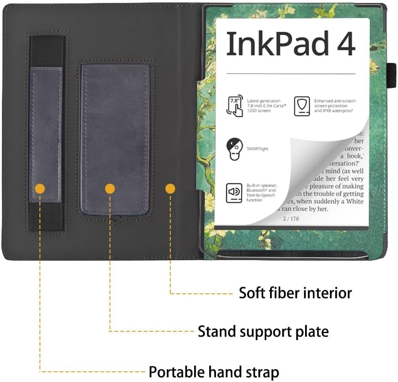Leren Flip Cover Pocketbook Inkpad 4 (7.8") met Stand & Auto Slaap/Wake - 27% Korting