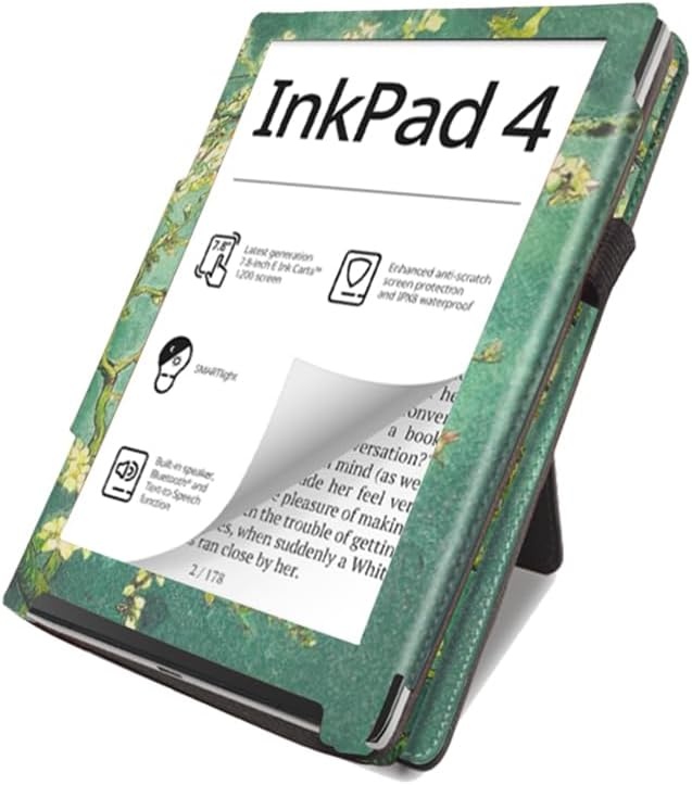 Leren Flip Cover Pocketbook Inkpad 4 (7.8") met Stand & Auto Slaap/Wake - 27% Korting