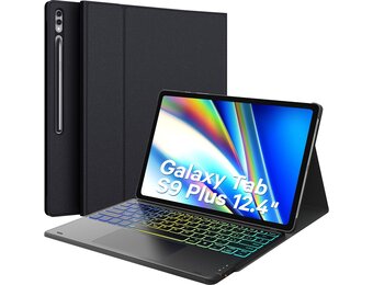 Toetsenbord met Touchpad voor Samsung Galaxy Tab S9 Plus, 7 Kleuren Verlichting, Bluetooth, 29% Korting