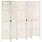 Kamerscherm 5 Panelen Handgesneden Mangohout Wit - 30% Korting!