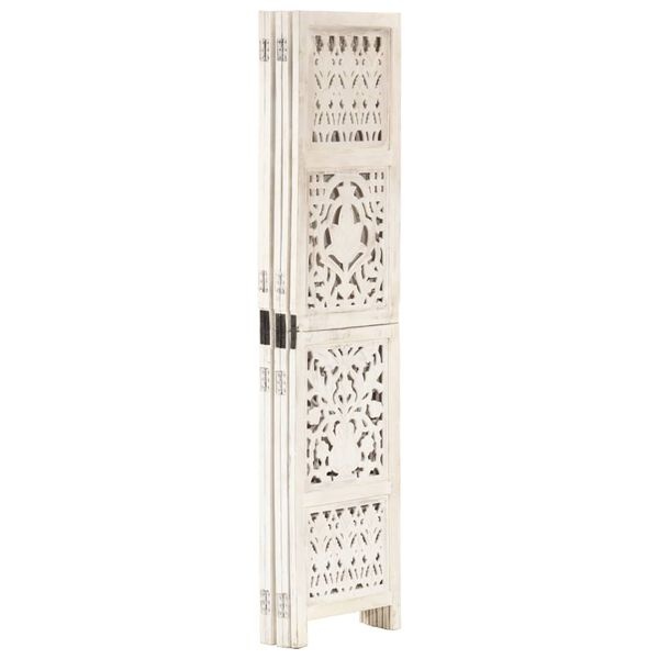 Kamerscherm 5 Panelen Handgesneden Mangohout Wit - 30% Korting!
