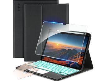 Hoes met AZERTY Toetsenbord voor iPad 10e Gen 10.9" met Touchpad & 7-kleuren Verlichting - Zwart (29% Korting!)