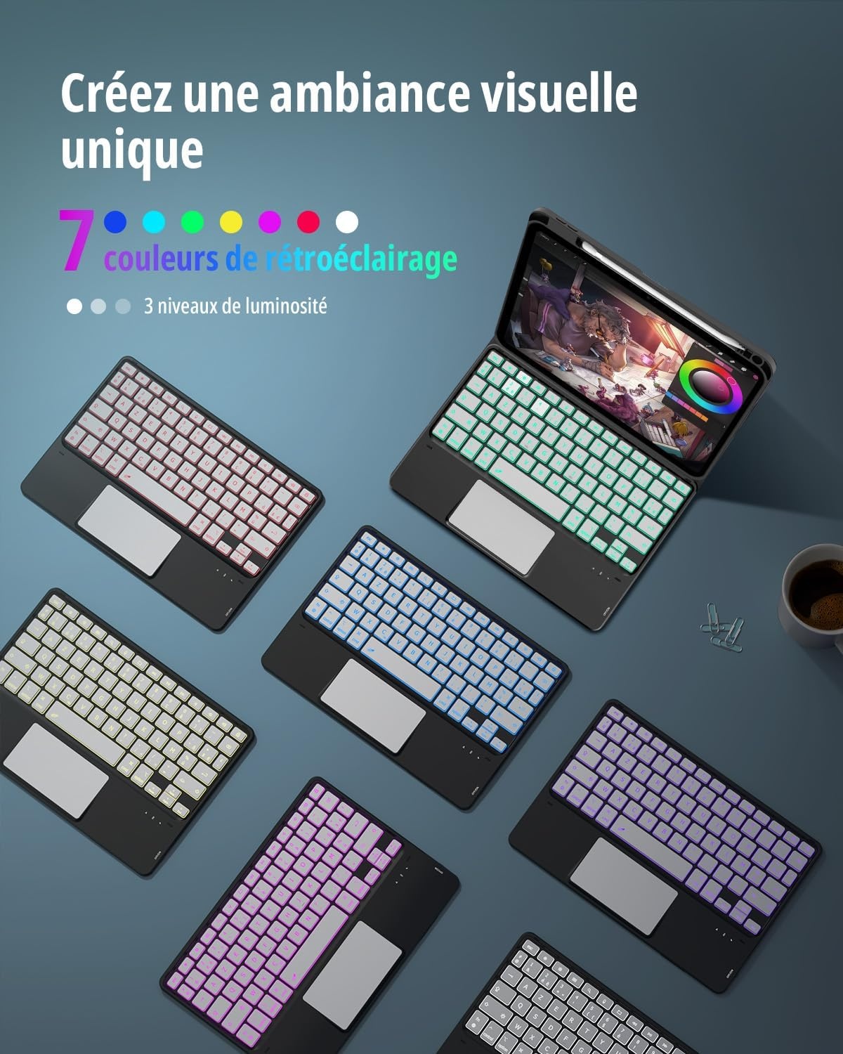 iPad 10e Gen Toetsenbordhoes met Touchpad & 7-Kleuren Verlichting (AZERTY) - 76% Korting