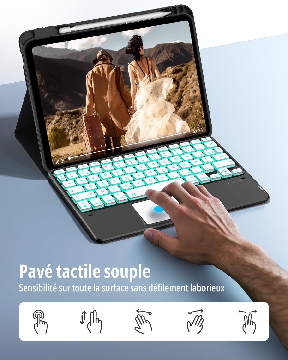 iPad 10e Gen Toetsenbordhoes met Touchpad & 7-Kleuren Verlichting (AZERTY) - 76% Korting