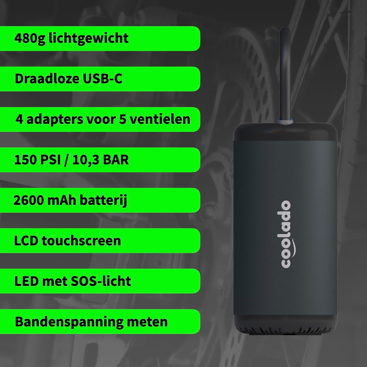 Draadloze Bandenpomp Mini Compressor | 28% Korting | 10,3 BAR