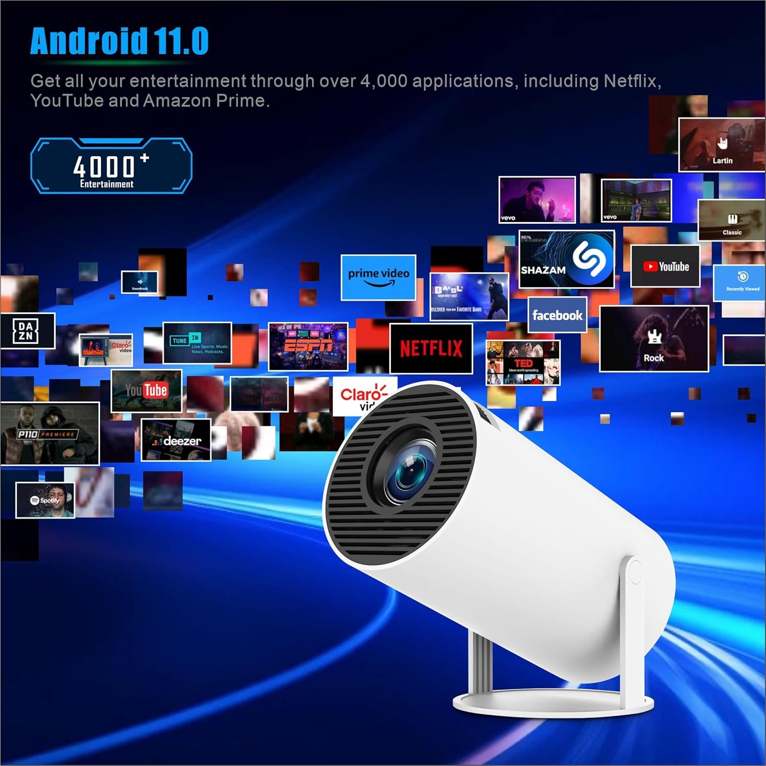 Draagbare Miniprojector 4K/1080p | Android 11, Netflix | WiFi 6 | 34% Korting