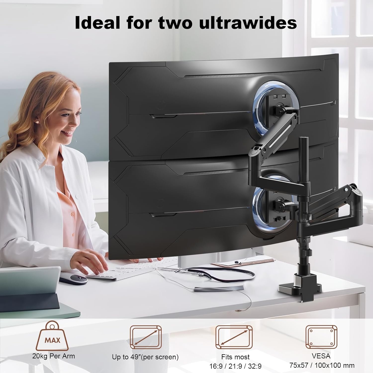 Dubbele Monitorarm (2x 17-49") met 30% Korting
