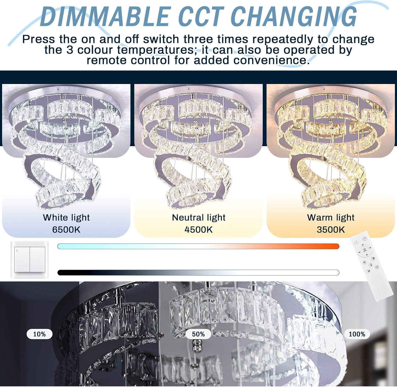 LED Plafondlamp Kristal Rond 40cm | Dimbaar met Afstandsbediening | 3500K-6500K | Nu 29% Korting