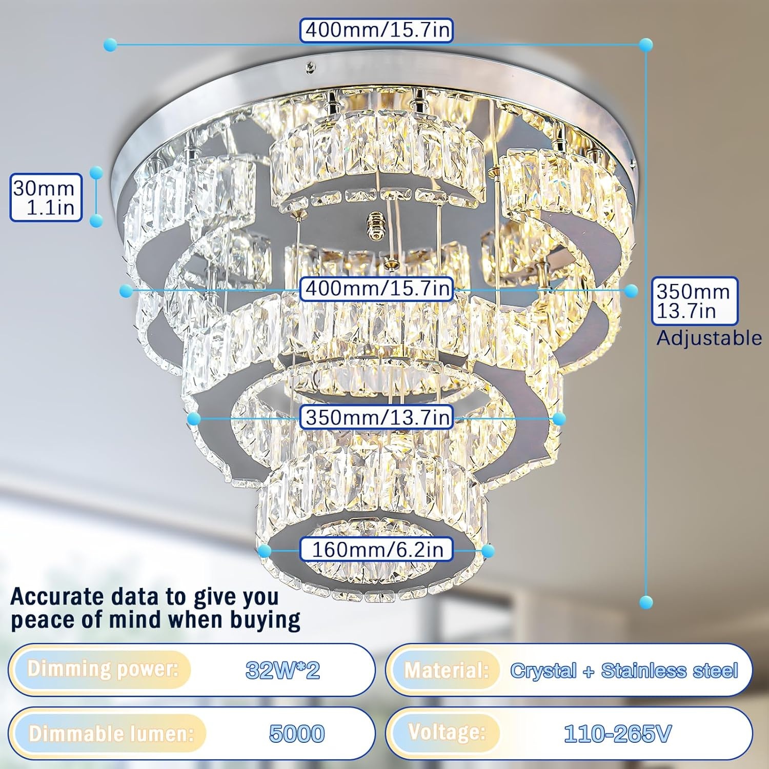 Moderne Kristallen Kroonluchter LED - 40cm - Dimbaar met Afstandsbediening (29% Korting)