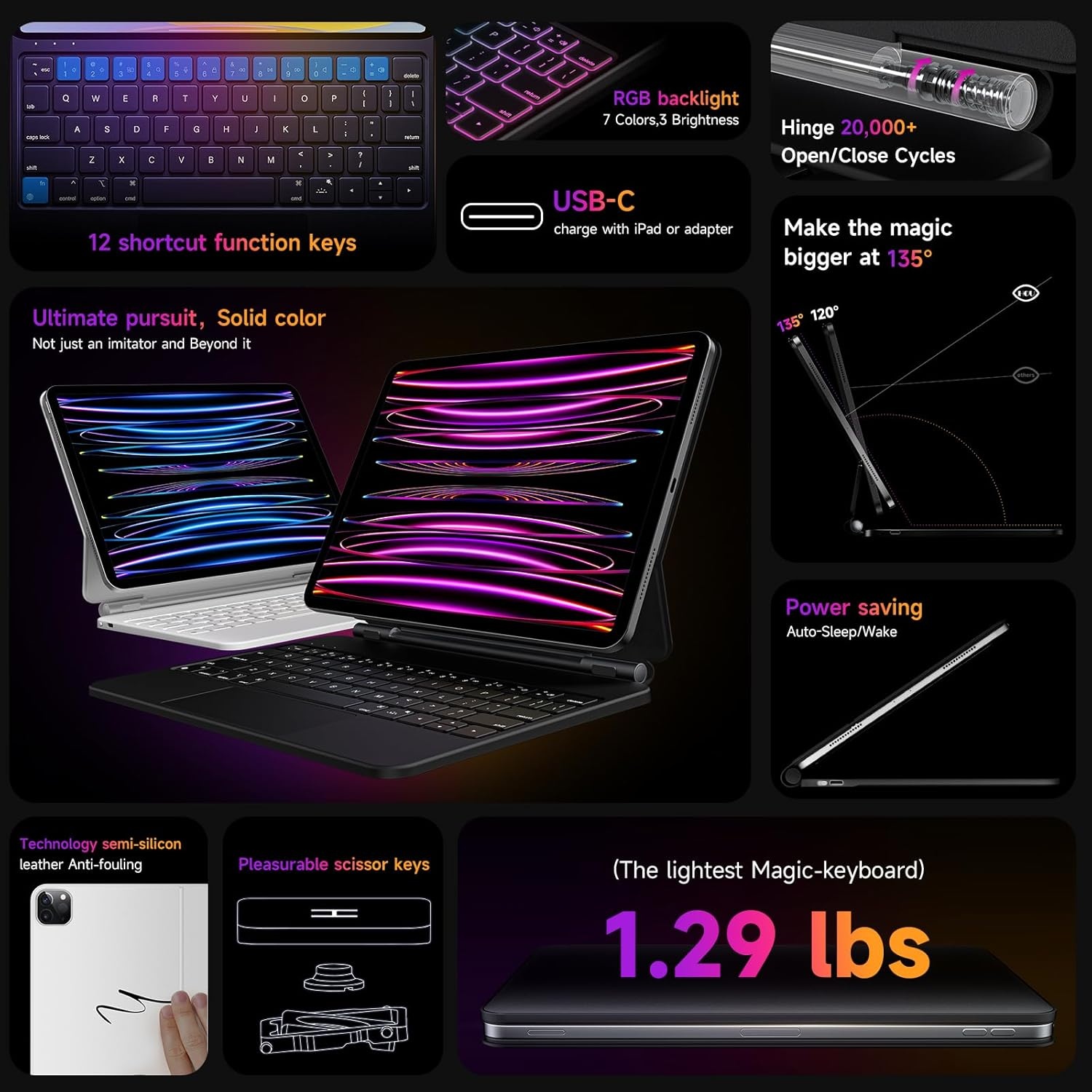 Toetsenbordhoes iPad Air 5/4 & Pro 11" met Trackpad | 7 Kleuren Verlichting | 29% Korting