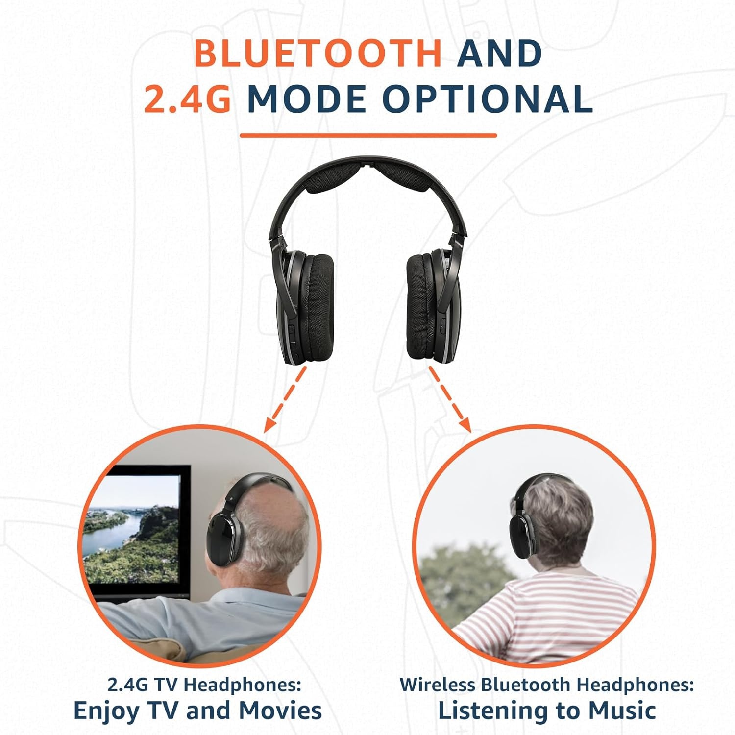 Draadloze TV Koptelefoon | 60m Bereik | 2.4G & Bluetooth | Geen Vertraging