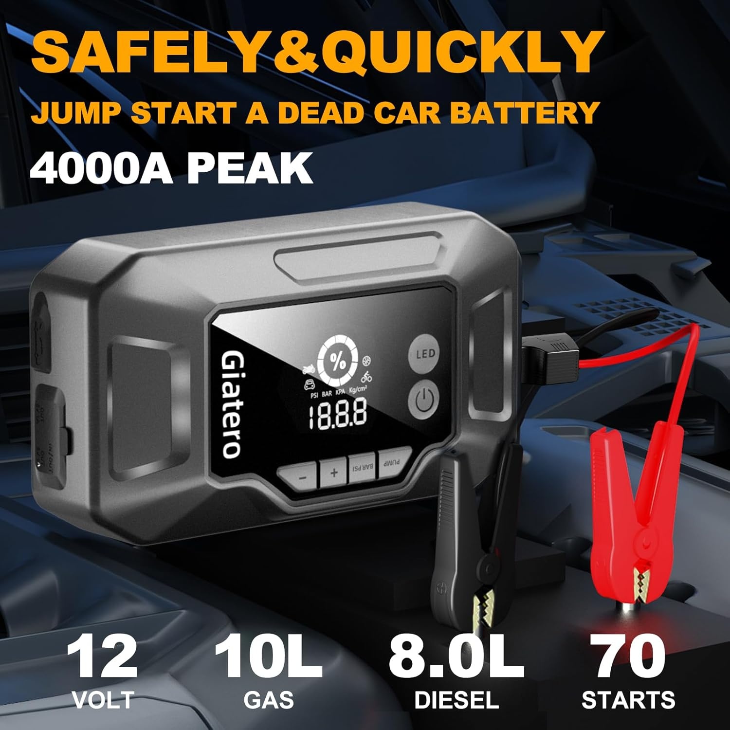 Auto Startbooster met Compressor: 4000A, 16000mAh | 29% Korting