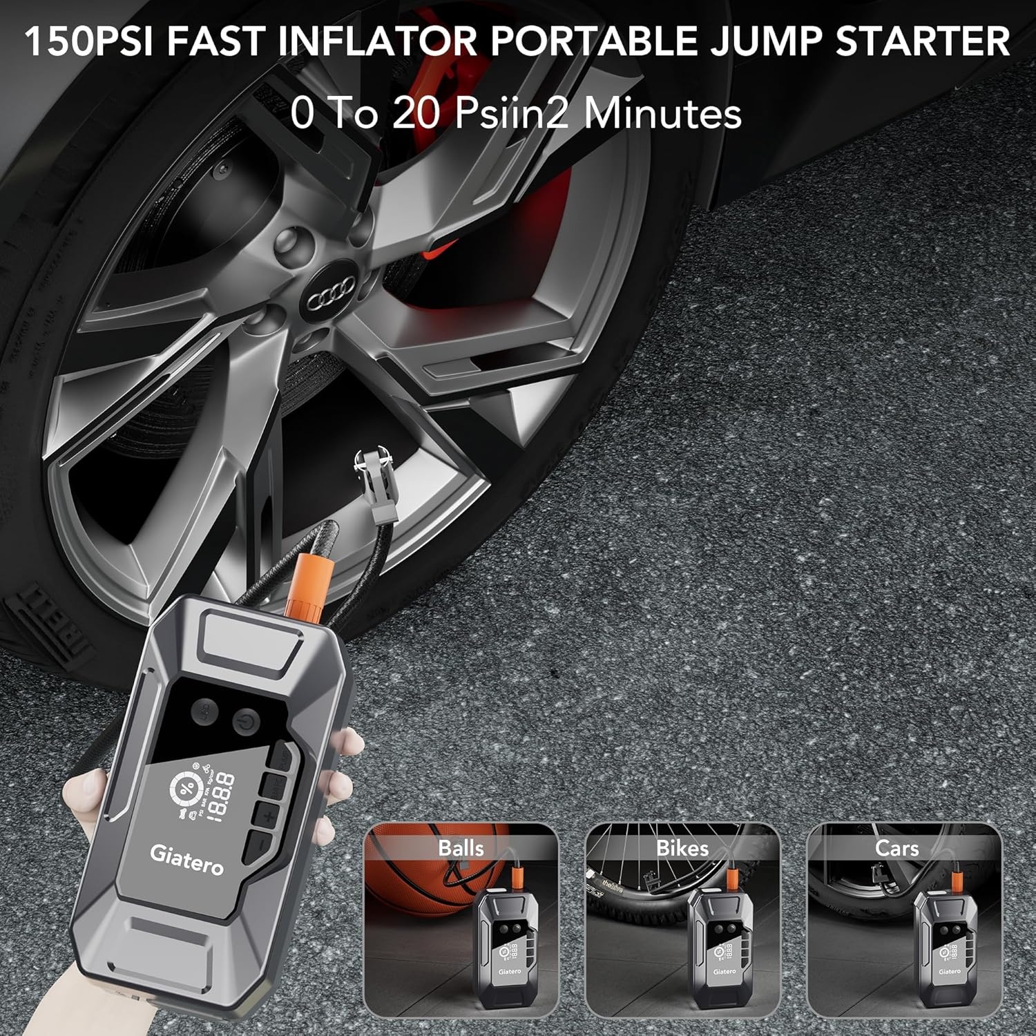 Auto Startbooster met Compressor: 4000A, 16000mAh | 29% Korting