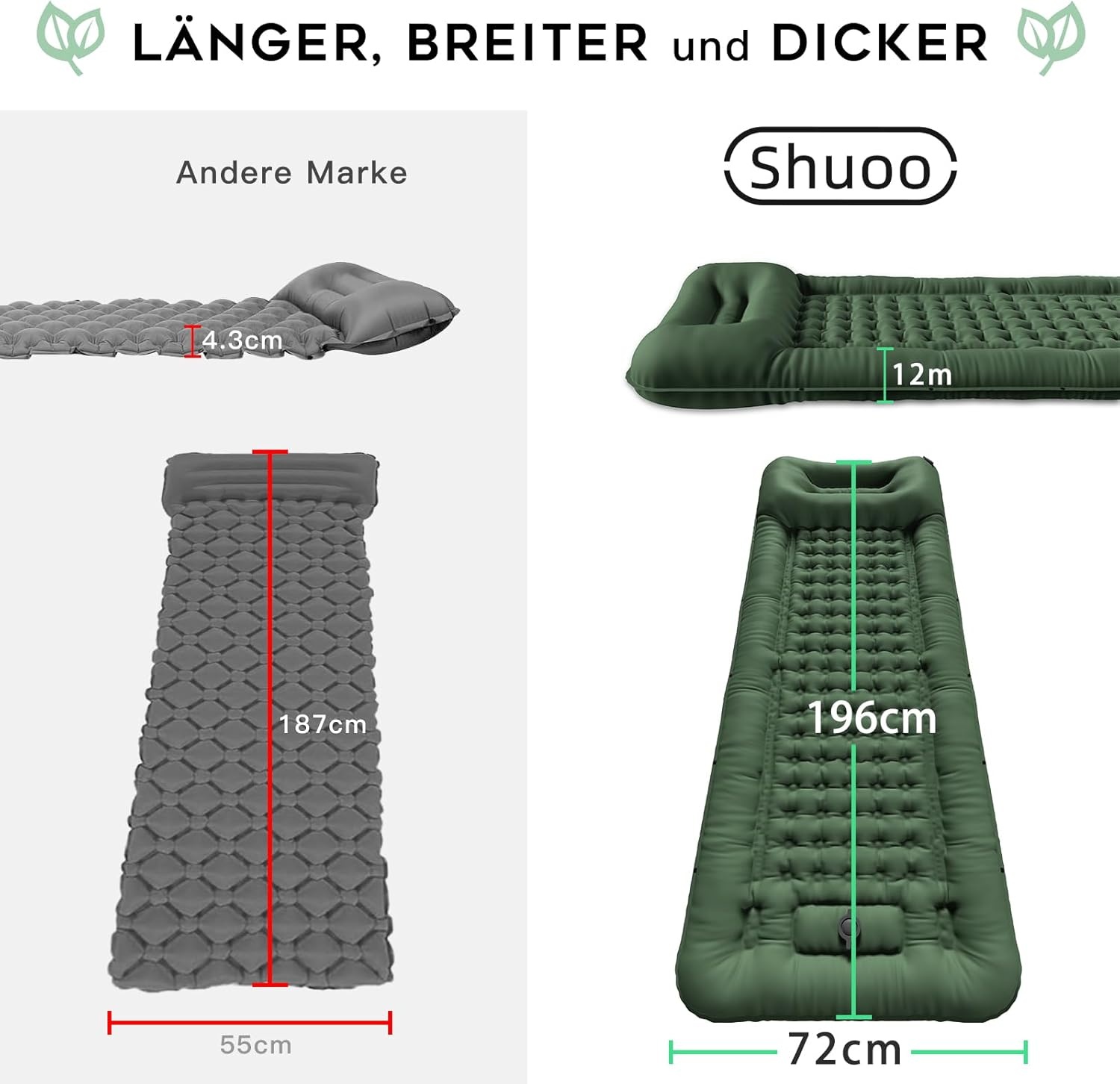 Zelfopblazende Slaapmat Camping | 12cm Dik | Met Voetpomp | 33% Korting