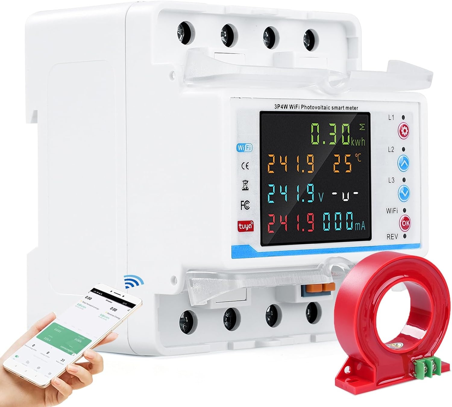 Driefase WiFi Energiemeter 100A 380V met Tuya App | 29% Korting