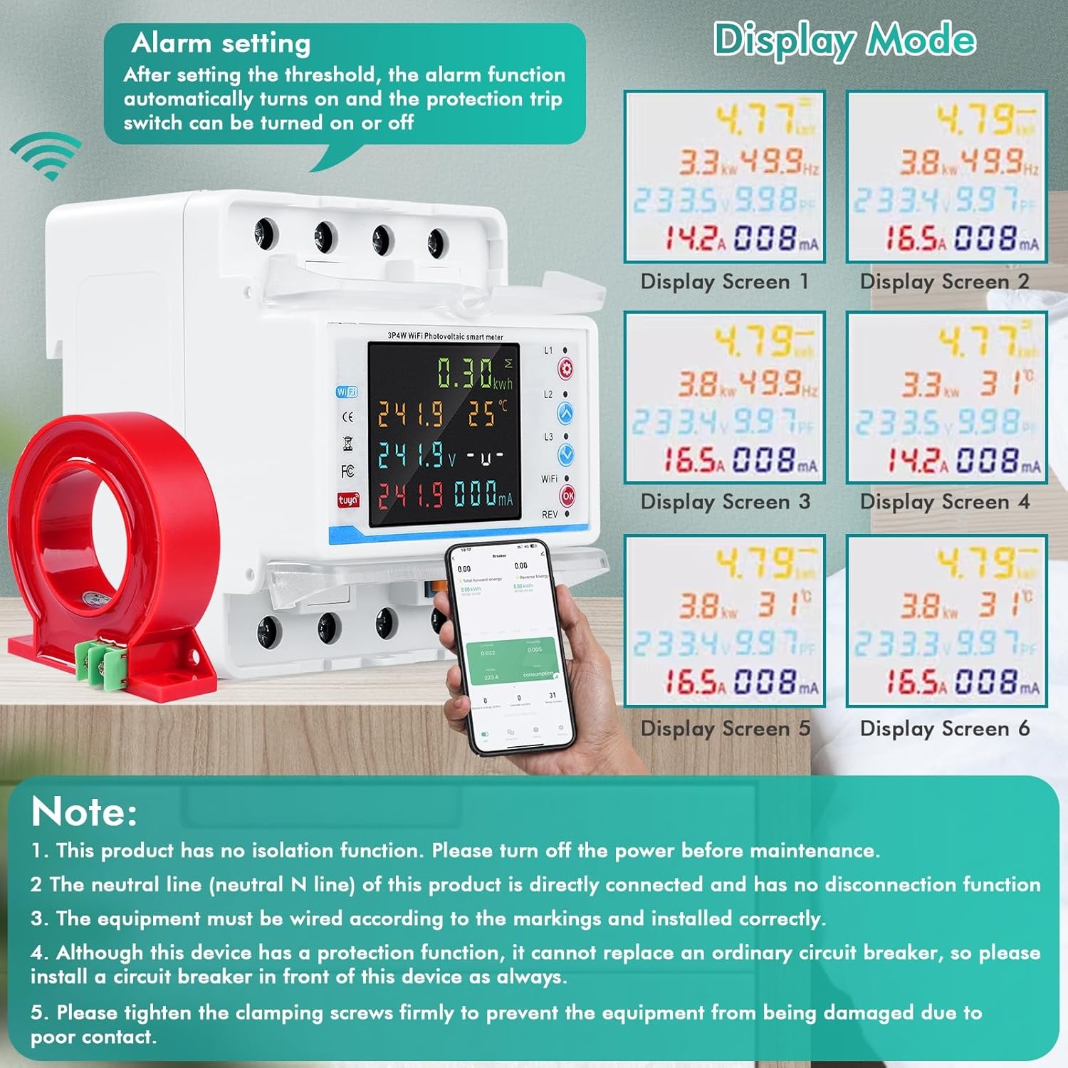Driefase WiFi Energiemeter 100A 380V met Tuya App | 29% Korting