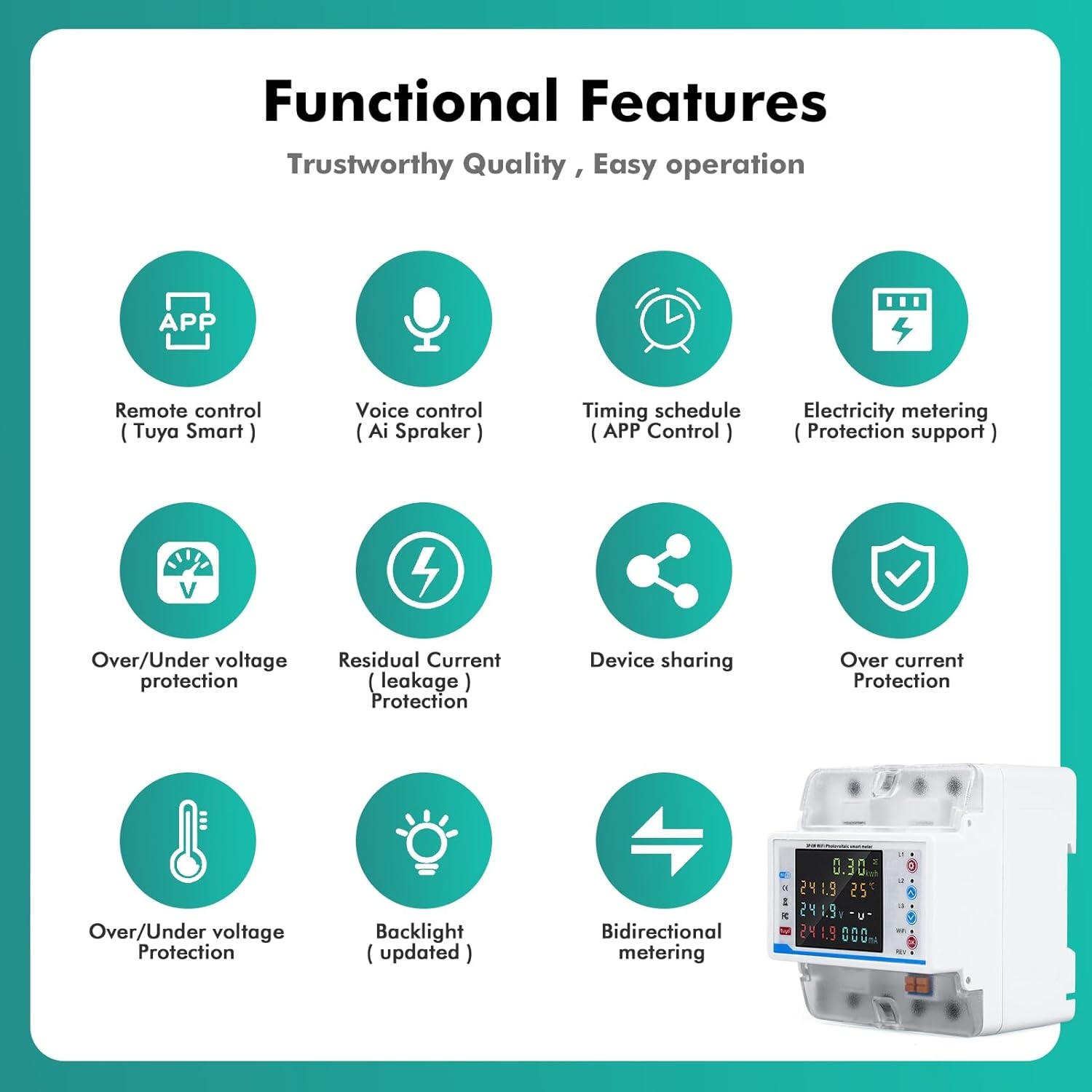 Driefase WiFi Energiemeter 100A 380V met Tuya App | 29% Korting