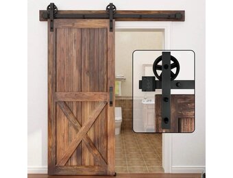Schuifdeurbeslag Set voor Stalldeuren | 200 cm Vlakke Rail | Zwart | 29% Korting