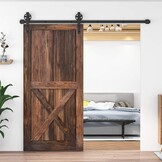 Schuifdeurbeslag Set voor Stalldeuren | 200 cm Vlakke Rail | Zwart | 29% Korting