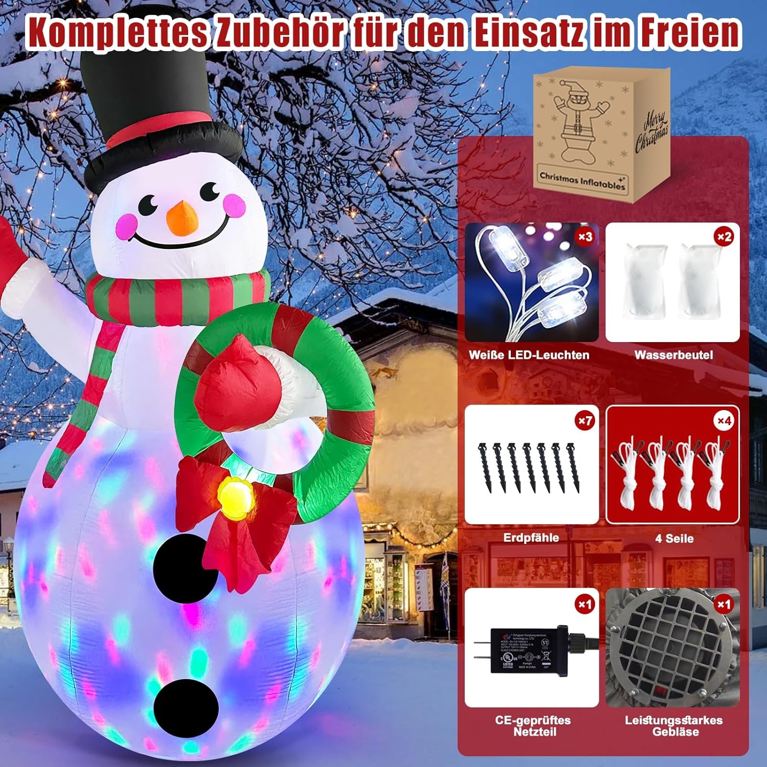 Opblaasbare Sneeuwpop 3m Buiten | LED | Kerstdecoratie met 34% Korting