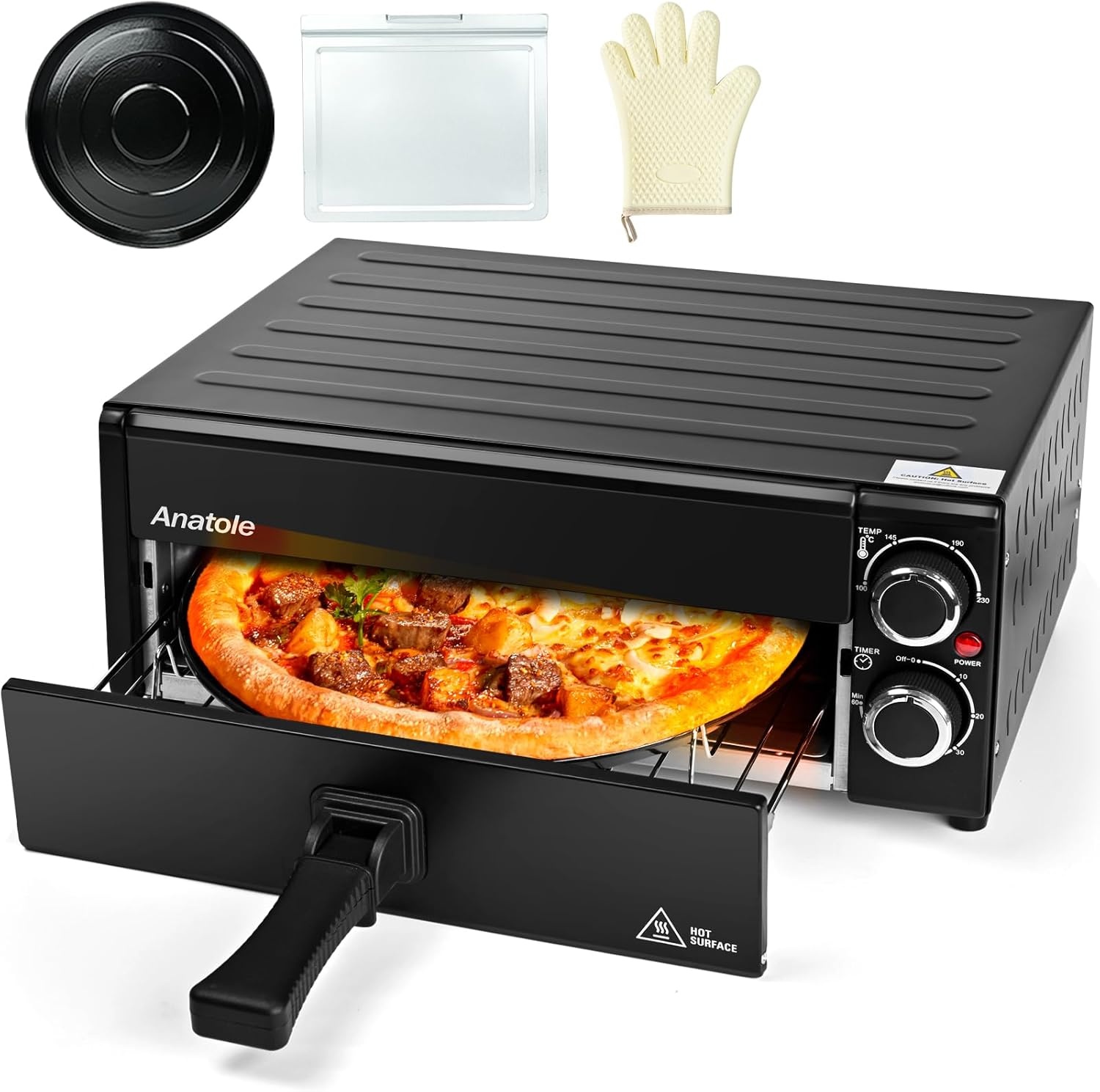Elektrische Pizzaoven 1800W | Zwart RVS | Tot 30cm Pizza | -30% Korting