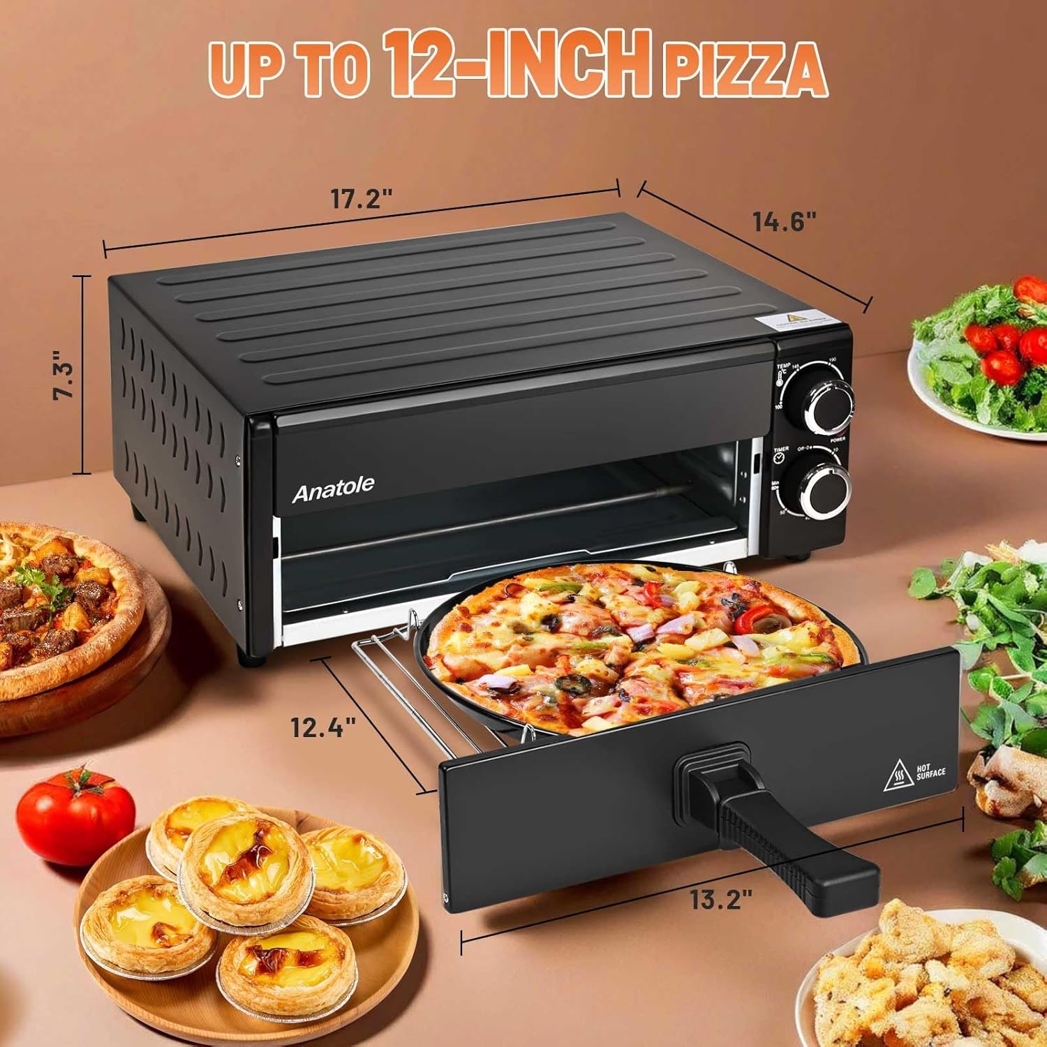 Elektrische Pizzaoven 1800W | Zwart RVS | Tot 30cm Pizza | -30% Korting