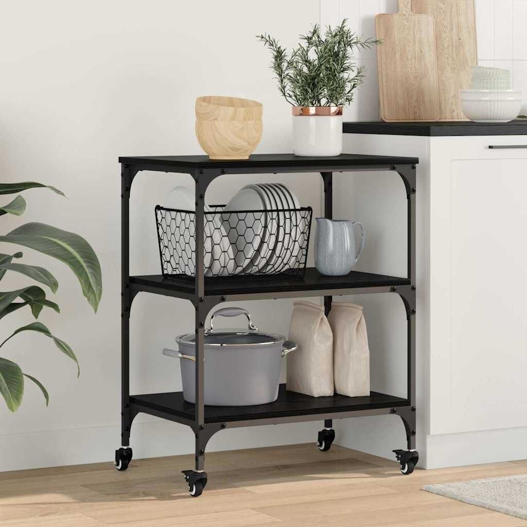 Keuken Trolley Zwart Eiken - Industriële Stijl met Korting