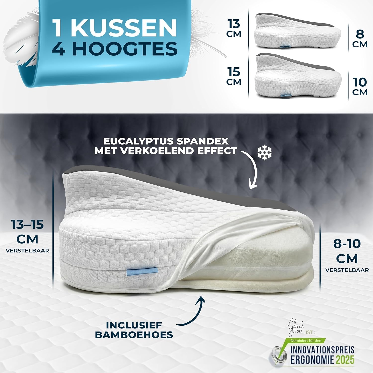 Ergonomisch Nekrol Kussen - Memory Foam, Verstelbaar, Grijs - 29% Korting!