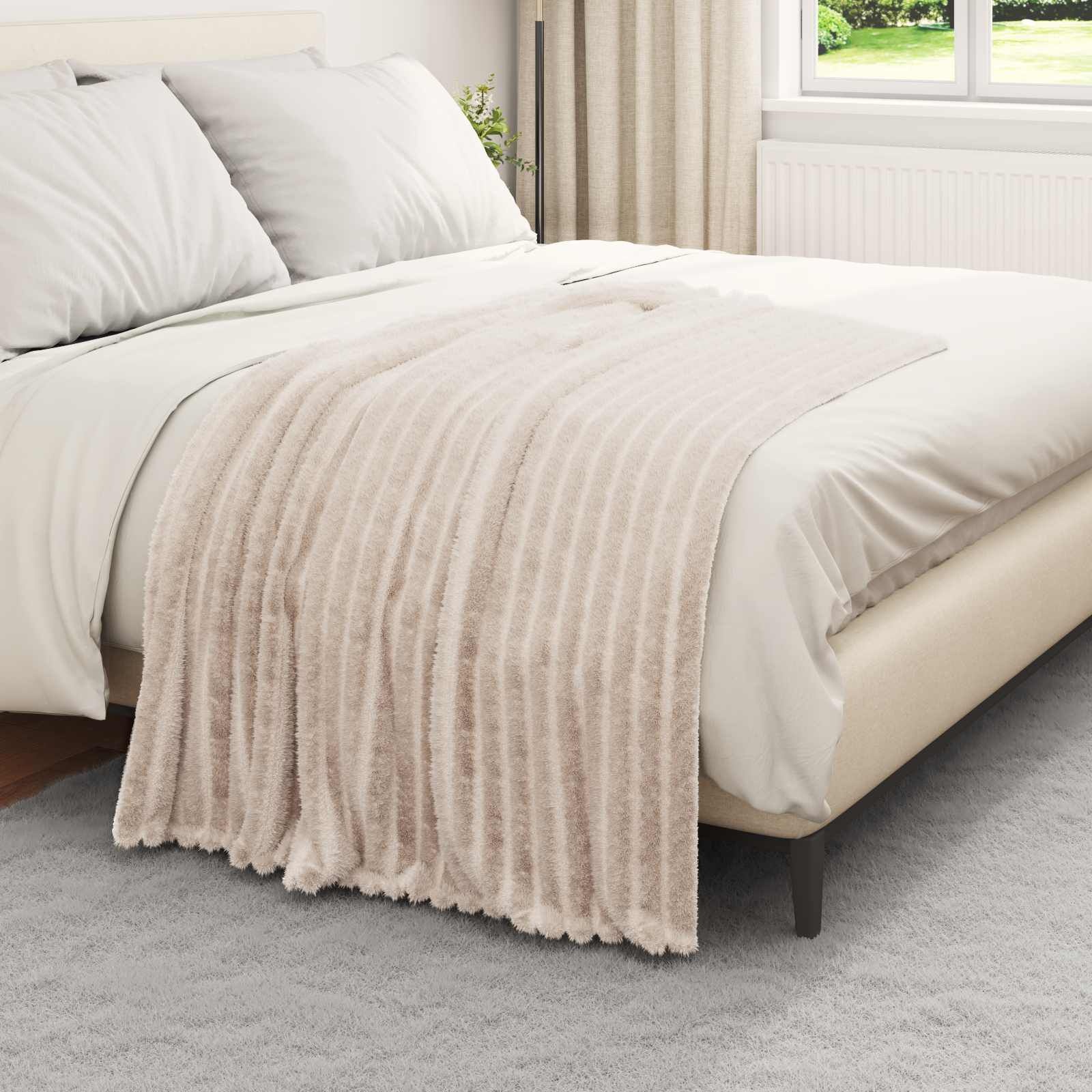 Zachte Fleece Gooi Deken Beige - 150x130cm - 33% Korting