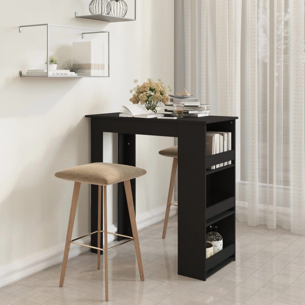 VidaXL Bartafel met Opbergrek 102x50x103,5 cm Bewerkt Hout Zwart - 34% Korting!