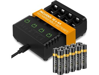 Oplaadstation voor AA & AAA Batterijen + 10x AA