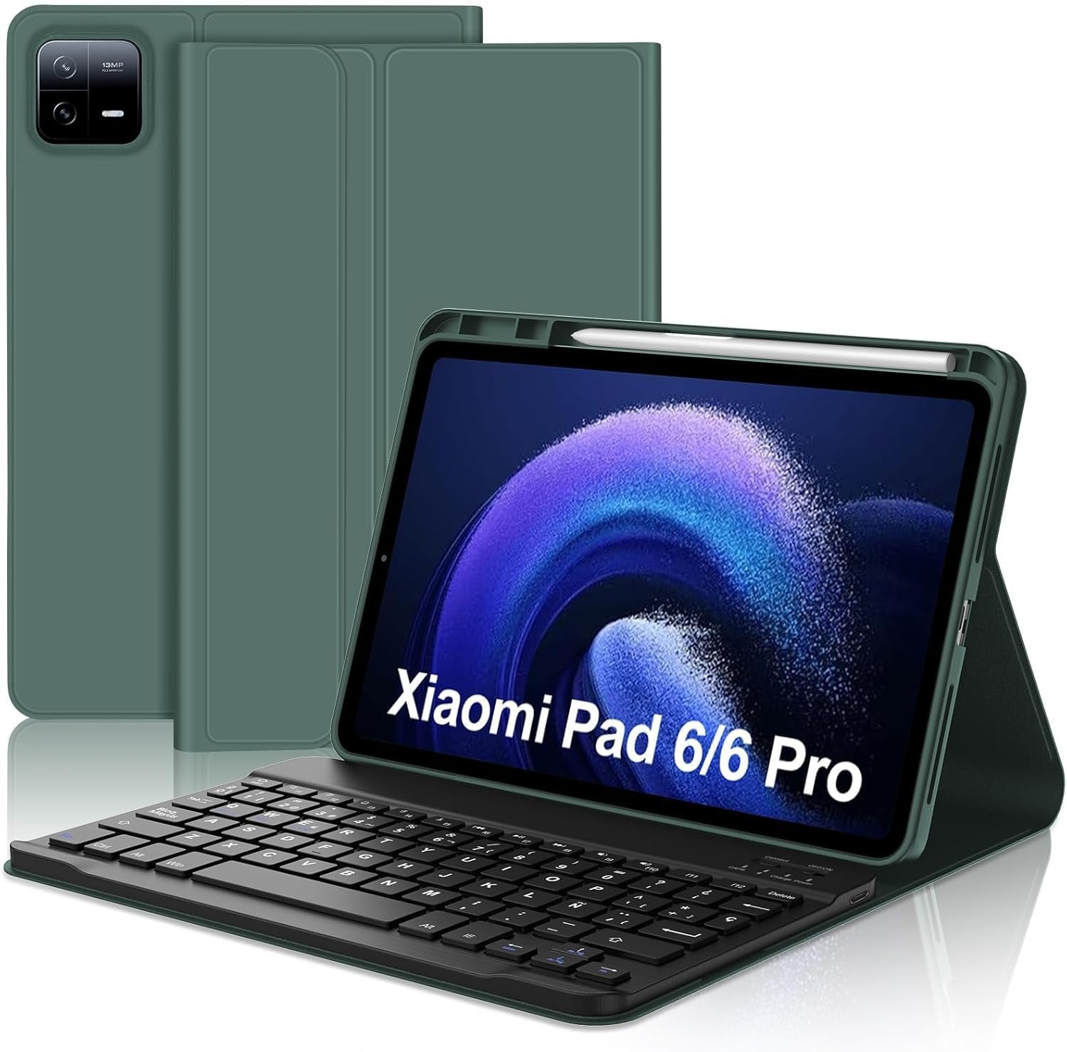 Hoes met AZERTY Toetsenbord voor Xiaomi Pad 6/6 Pro 11 inch - Donkergroen (73% Korting)