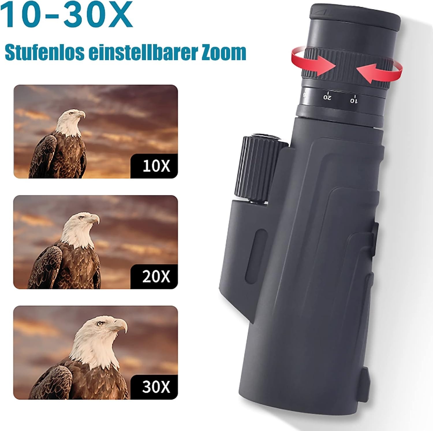 Monoculair met 30% korting: 10-30x50 zoom, waterdicht & statief