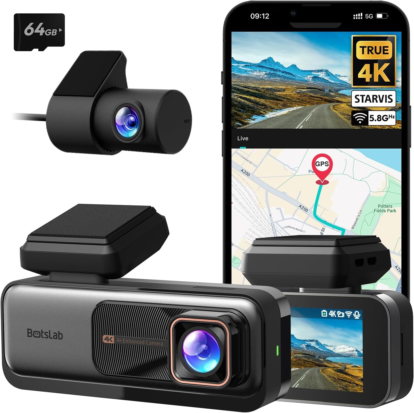 Dubbele Dashcam Auto Voor & Achter 4K + 64GB SD - 30% Korting