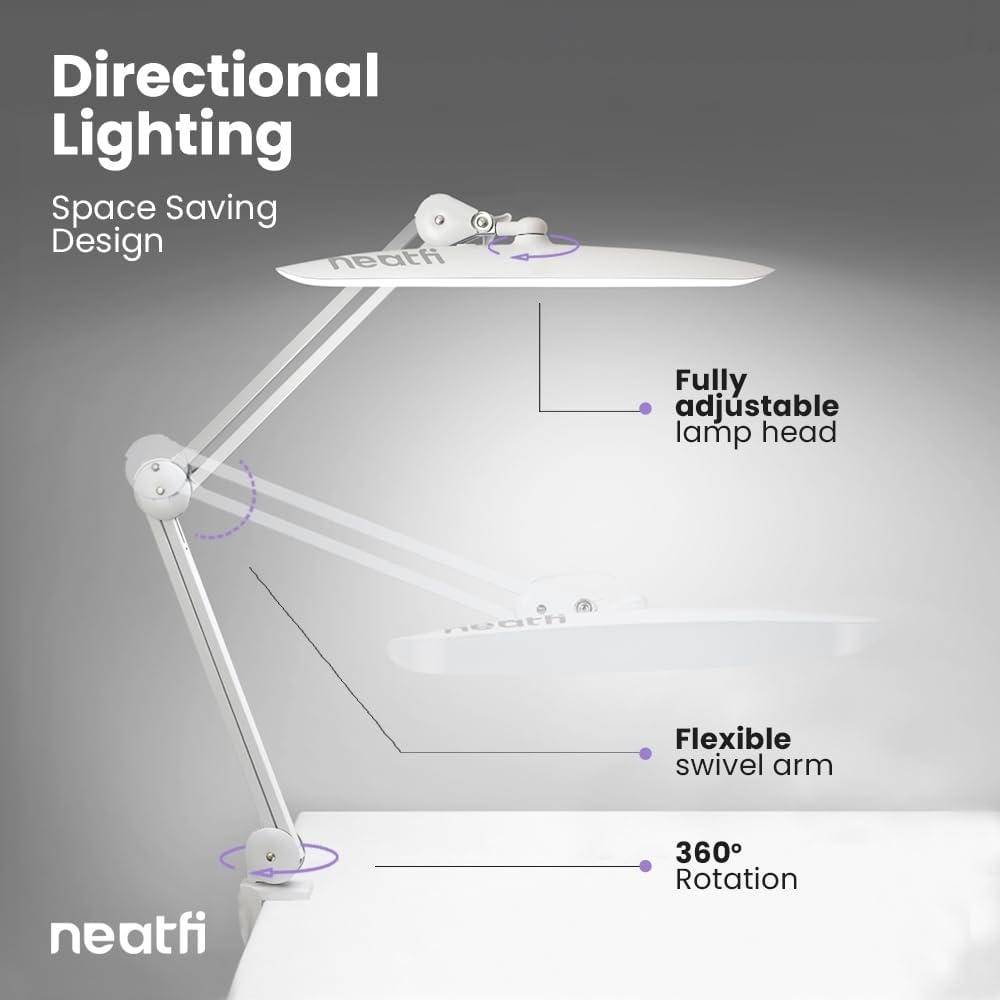 Verstelbare LED Bureaulamp met Klem - 20W, 2200lm, 50cm Kop - 35% Korting