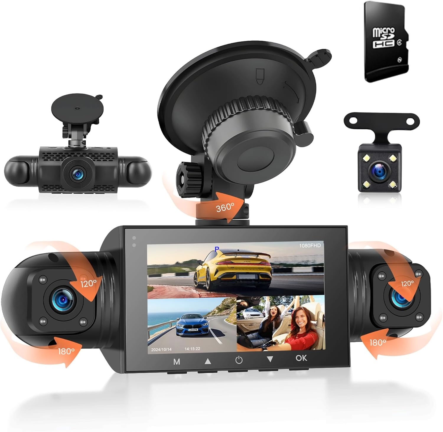 4-Kanaals Dashcam 360° - 1080P Voor, 480P Achter/Zij - 3" LCD - Nachtzicht - 29% Korting