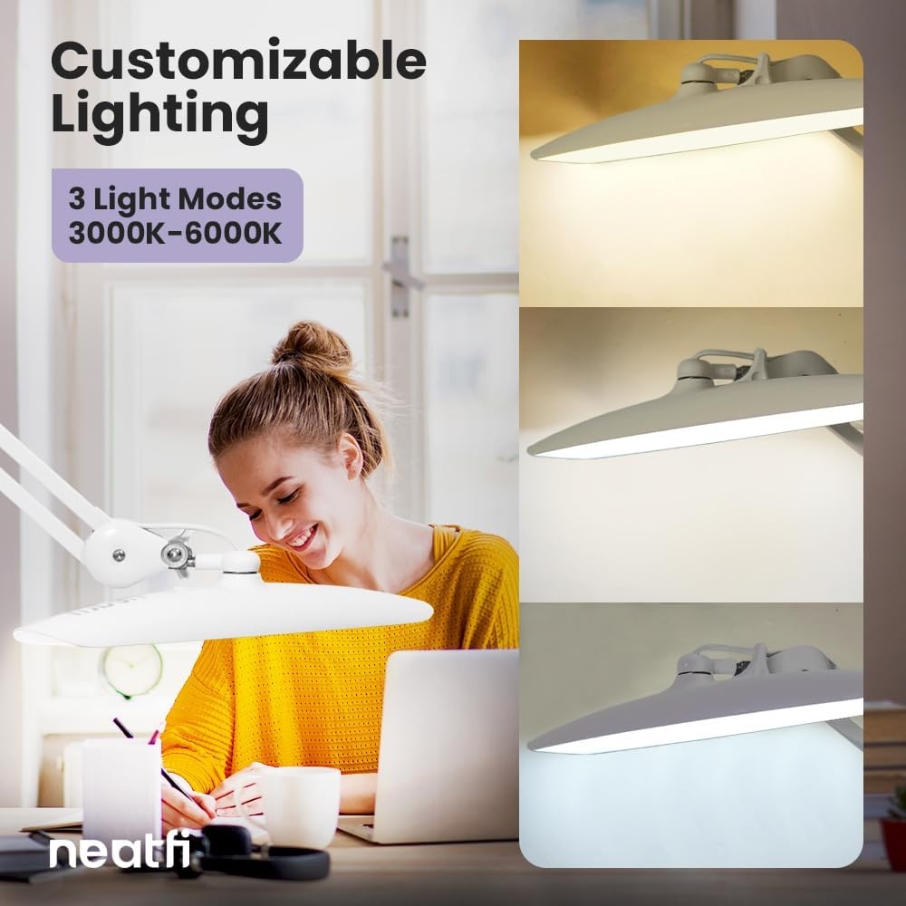 Verstelbare LED Bureaulamp met Klem - 20W, 2200lm, 50cm Kop - 35% Korting