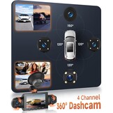 4-Kanaals Dashcam 360° - 1080P Voor, 480P Achter/Zij - 3" LCD - Nachtzicht - 29% Korting