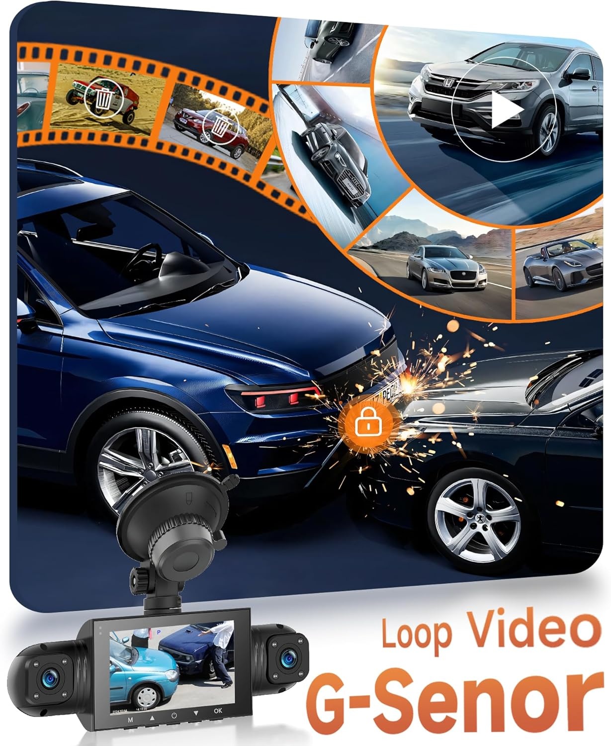 4-Kanaals Dashcam 360° - 1080P Voor, 480P Achter/Zij - 3" LCD - Nachtzicht - 29% Korting