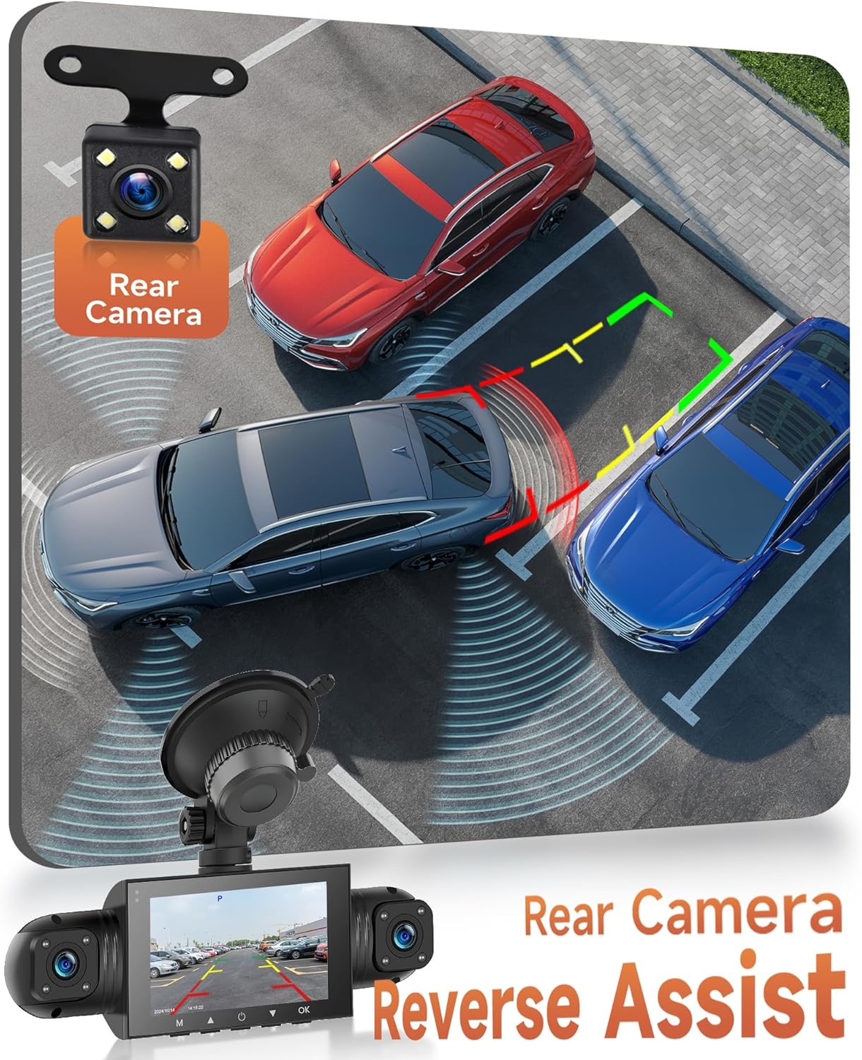 4-Kanaals Dashcam 360° - 1080P Voor, 480P Achter/Zij - 3" LCD - Nachtzicht - 29% Korting