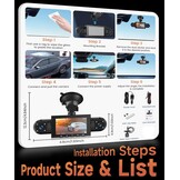 4-Kanaals Dashcam 360° - 1080P Voor, 480P Achter/Zij - 3" LCD - Nachtzicht - 29% Korting
