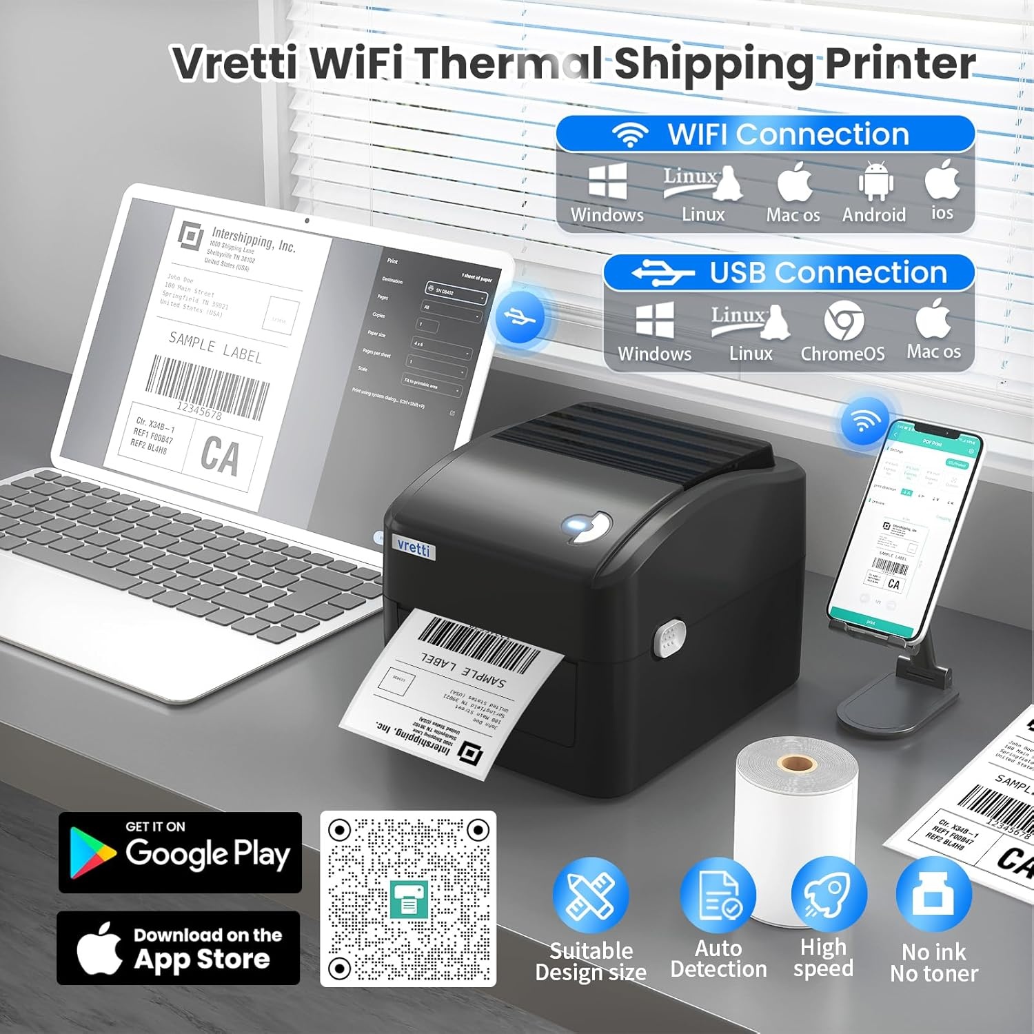 Thermische Labelprinter 4x6" Tonervrij met XXL Papierlade - 34% Korting
