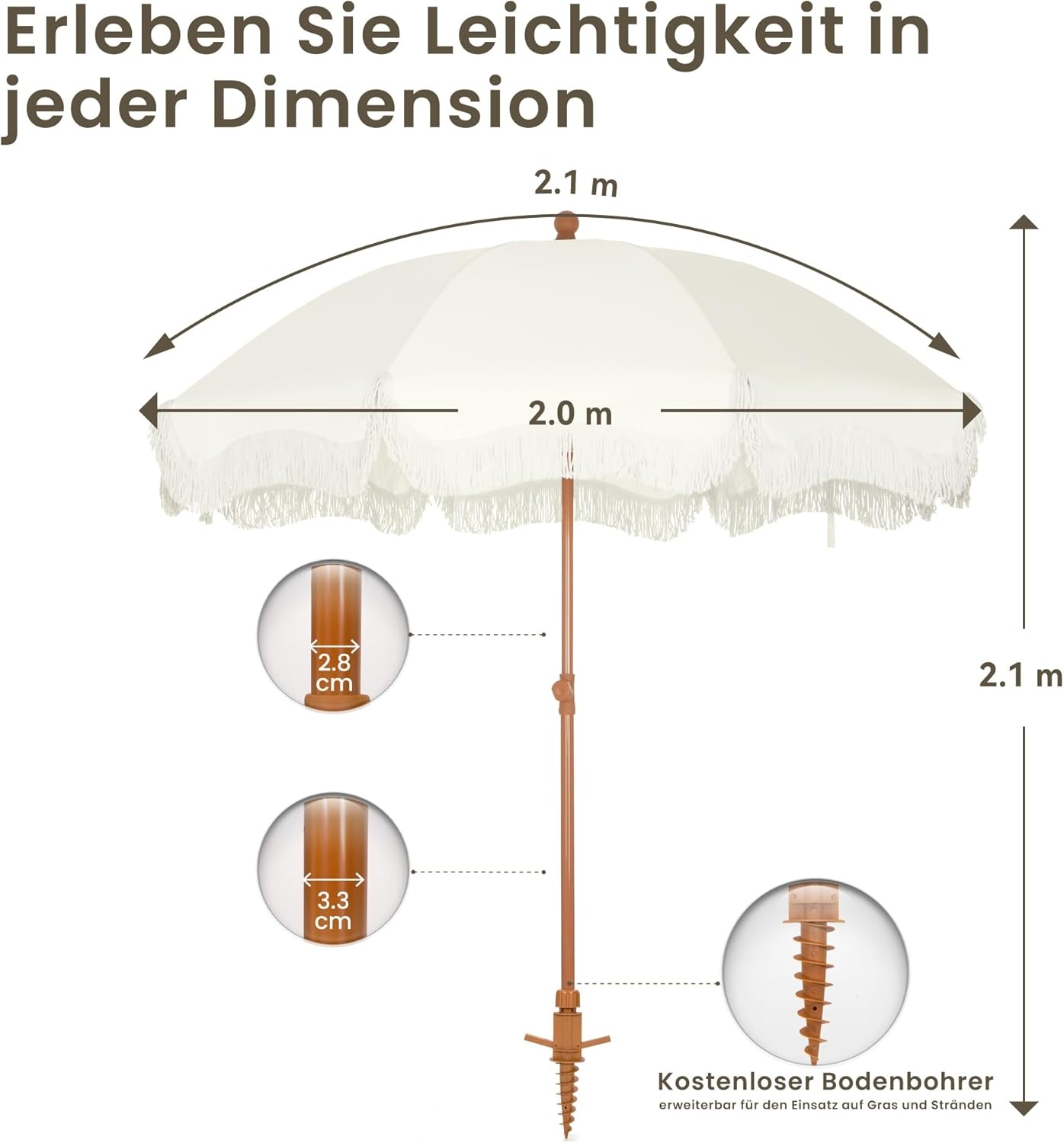 Parasol 2m UV 50+ - Strand, Tuin, Terras - Waterdicht & Robuust - 29% Korting!