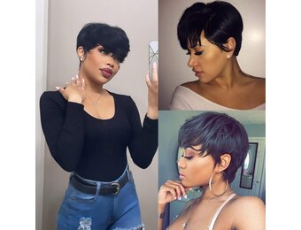 81% Korting: Pixie Cut Pruik van 100% Menselijk Haar - Zwart